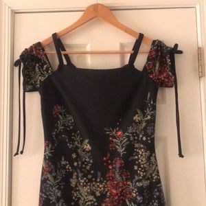 Rachael Roy dress  in blue with fall color flowers